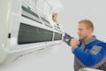 Technician repairing air conditioner Royalty Free Stock Photo