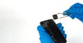 Technician repairing the Cell phone parts and tools for recovery repair phone