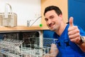Technician repairing the dishwasher Royalty Free Stock Photo