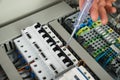 Technician repairing fusebox Royalty Free Stock Photo