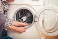 Technician repairing a washing machine Royalty Free Stock Photo