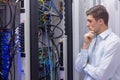 Technician searching for a solution in the server case Royalty Free Stock Photo