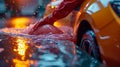 technician using a clay bar to remove contaminants from a car\'s surface