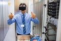 Technician using visual reality headset