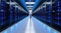Technician walks through rows of server racks in data center Royalty Free Stock Photo