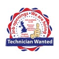 Technician Wanted. Job openings. Royalty Free Stock Photo