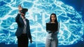 Team of programmers interacting with AI visualization using VR