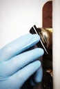 Technician at work with fingerprint lifting foil Royalty Free Stock Photo