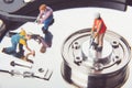 Technician workers repairing hard disk drive. Computer service concept. Royalty Free Stock Photo