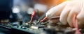 The technician working on a circuit board with probes and tools. AI generated image Royalty Free Stock Photo