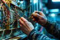 Technician Working on Complex Computer Hardware.