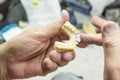 Technician Working On 3D Printed Mold For Dental Implants