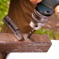 technician working on a lathe and tools to work. Technicians, workers, engineers working with metal lathes Royalty Free Stock Photo