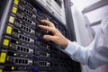 Technician working on server tower Royalty Free Stock Photo