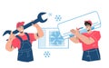 Technicians of Air conditioner professional maintenance and repair services, flat vector