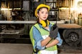 Technicians Asian women are holding wireless communication tool in hand