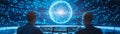 Technicians Monitoring Futuristic Digital Data Interface