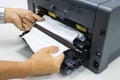 Technicians Removing Paper Stuck, Paper Jam In Printer