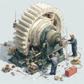 Technicians Repairing Large Industrial Machine Vector Illustration Royalty Free Stock Photo