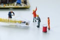 Technicians try to repair cable wire network.