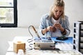 Technicians working on computer hard disk Royalty Free Stock Photo