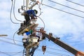 Technicians Working on Electrical Pole Royalty Free Stock Photo