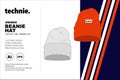 Technie Unisex Beanie Hat Vector Flat Template