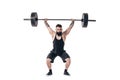 The technique of doing an exercise of deadlift with a barbell of a muscular strong tattooed bearded sports men on a Royalty Free Stock Photo