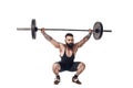 The technique of doing an exercise of deadlift with a barbell of a young strong bearded sports men on a white isolated Royalty Free Stock Photo