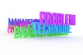 Technique, problem & brainstorming, business conceptual colorful 3D words. Text, message, wallpaper & creativity.
