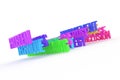 Technique & problem, business conceptual colorful 3D words. Design, caption, backdrop & title.