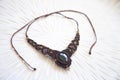 technique waxed string necklace with gemstone obsidian