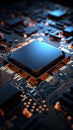 Techno artistry Abstract circuit board integrates chip processor, forming an intricate technological background Royalty Free Stock Photo