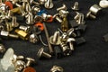 various screws, bolts, washers, nuts and other computer small fasteners Royalty Free Stock Photo