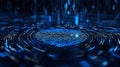 Techno Blueprint: Blue Fingerprint Lines in Code. Generative AI