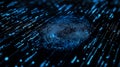 Techno Blueprint: Blue Fingerprint Lines in Code. Generative AI