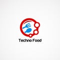 Techno food logo vector designs with circle spoon and fork
