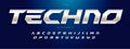Techno Futurism alphabet, slant modern font. Steel type for modern tech logo, headline of game, car, speed auto race