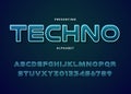 Techno futuristic font type custom alphabet. Typography technology electronic digital game music future