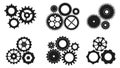 Techno gears compositions. Gear working, industry mechanic wheels process. Factory operation, corporate or team work