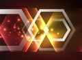 Techno glowing glass hexagons vector background