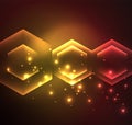 Techno glowing glass hexagons vector background