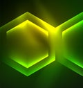 Techno glowing glass hexagons vector background