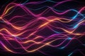 Techno glowing neon lines and waves abstract background