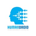 Techno human droid head vector logo concept illustration. Creative idea sign. Learning icon. People computer chip. Innovation tech Royalty Free Stock Photo