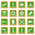 Techno mechanisms kit icons set green