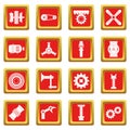 Techno mechanisms kit icons set red