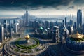 techno mega city with urban and futuristic technology concepts