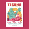 Techno Music Party Poster Flyer with Robot DJ and Turntable