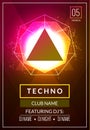 Techno music poster. Electronic club deep music. Musical event disco trance sound. Night party invitation. DJ flyer poster Royalty Free Stock Photo